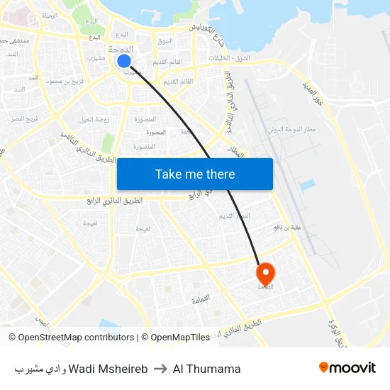 وادي مشيرب Wadi Msheireb to Al Thumama map