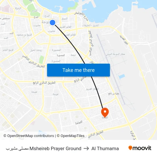 مصلى مشيرب Msheireb Prayer Ground to Al Thumama map