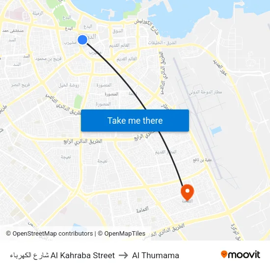 شارع الكهرباء Al Kahraba Street to Al Thumama map