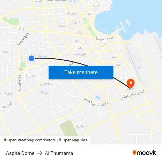 Aspire Dome to Al Thumama map