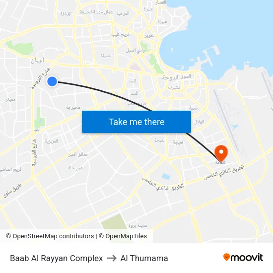 Baab Al Rayyan Complex to Al Thumama map