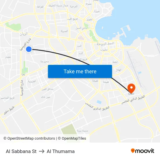 Al Sabbana St to Al Thumama map