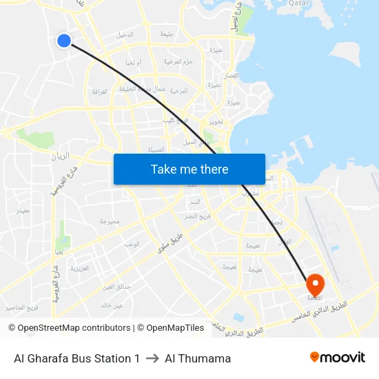 Al Gharafa Bus Station 1 to Al Thumama map