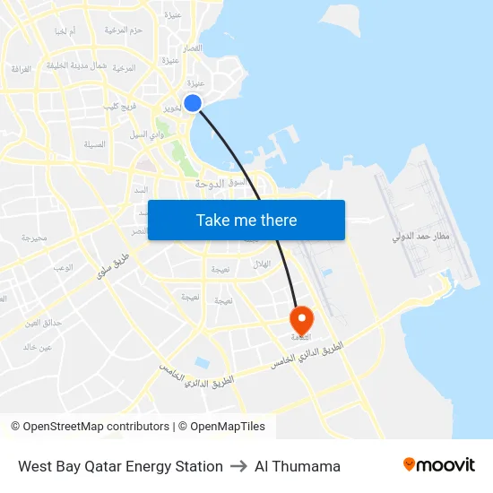 West Bay Qatar Energy Station to Al Thumama map