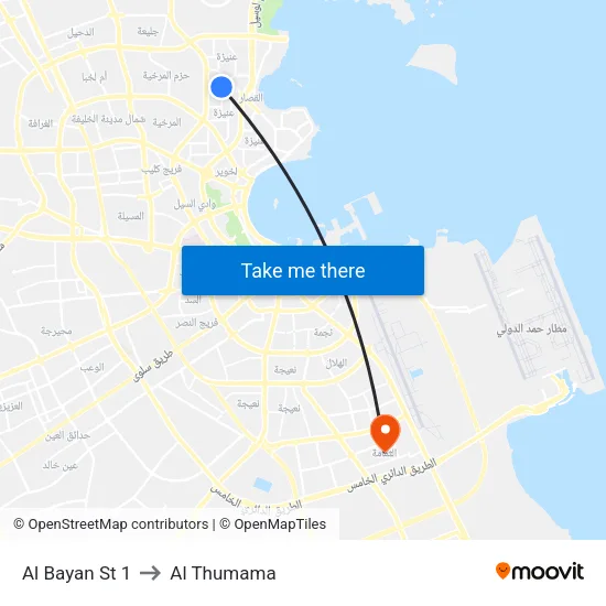 Al Bayan St 1 to Al Thumama map