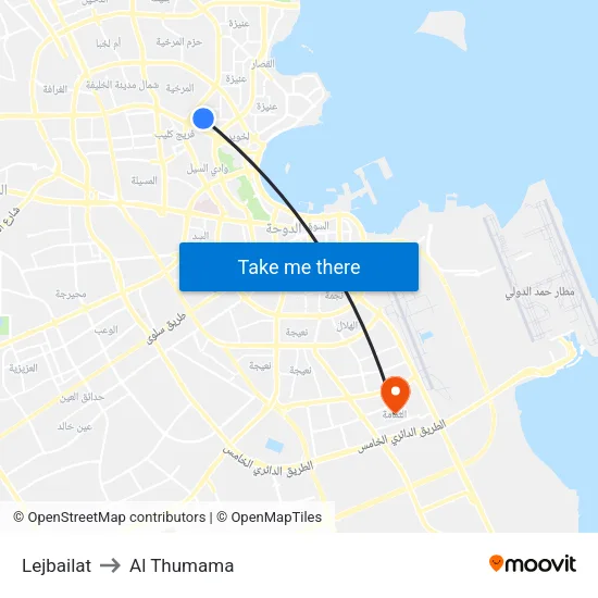 Lejbailat to Al Thumama map