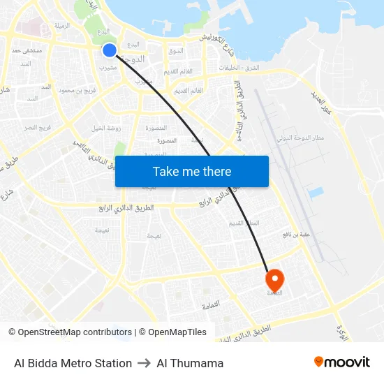 Al Bidda Metro Station to Al Thumama map