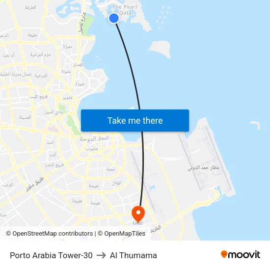 Porto Arabia Tower-30 to Al Thumama map
