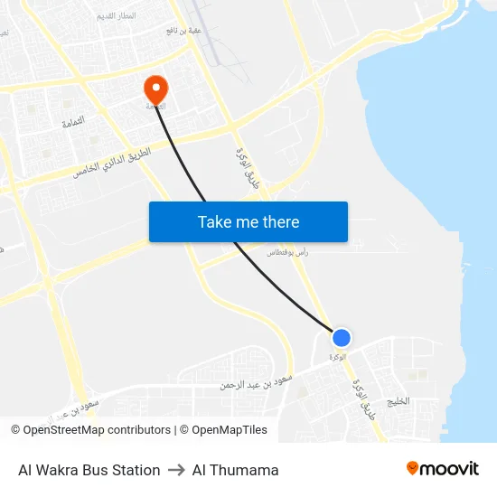 Al Wakra Bus Station to Al Thumama map