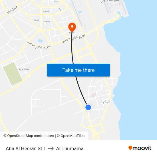Aba Al Heeran St 1 to Al Thumama map