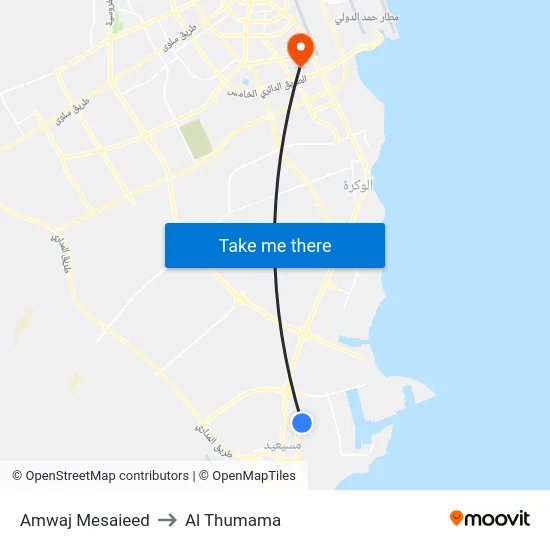 Amwaj Mesaieed to Al Thumama map