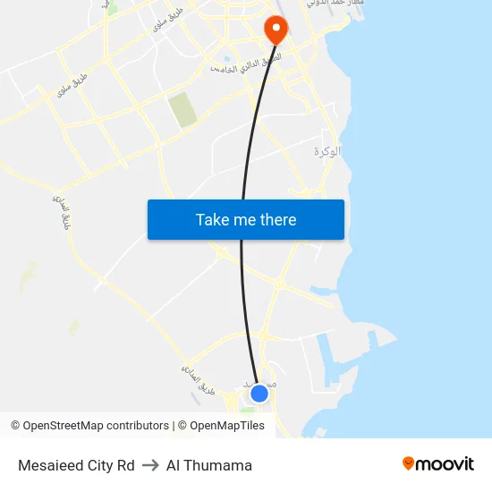 Mesaieed City Rd to Al Thumama map