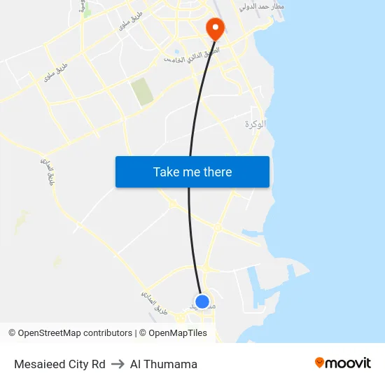 Mesaieed City Rd to Al Thumama map