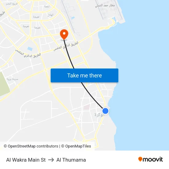 Al Wakra Main St to Al Thumama map