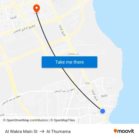Al Wakra Main St to Al Thumama map