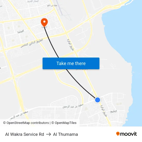 Al Wakra Service Road to Al Thumama map