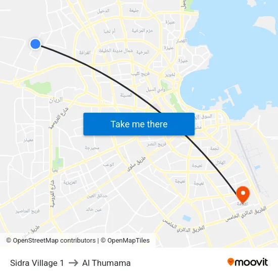 Sidra Village 1 to Al Thumama map