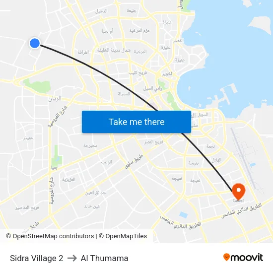 Sidra Village 2 to Al Thumama map