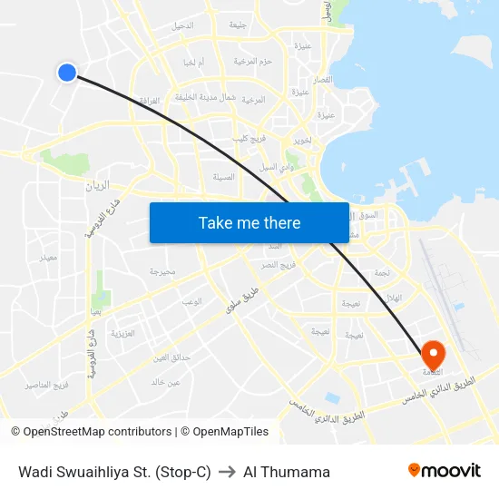 Wadi Swuaihliya Street (Stop C) to Al Thumama map
