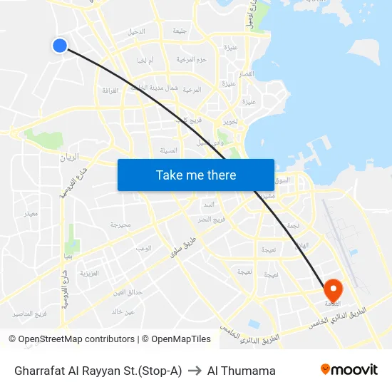 Gharrafat Al Rayyan St.(Stop-A) to Al Thumama map