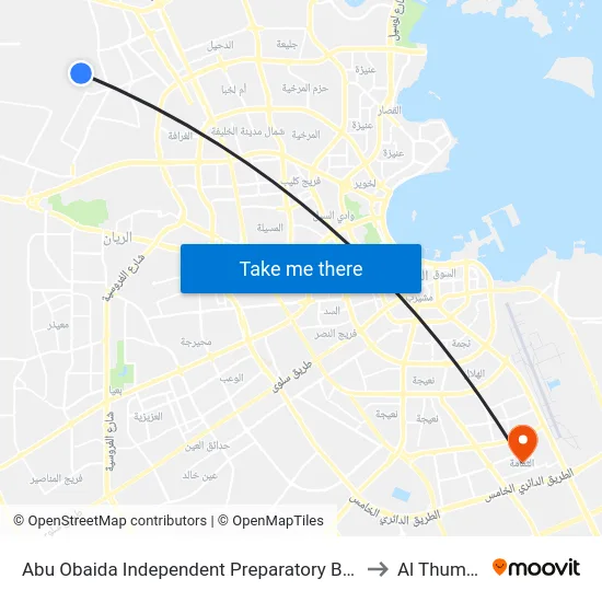 Abu Obaida Independent Preparatory Boys School to Al Thumama map
