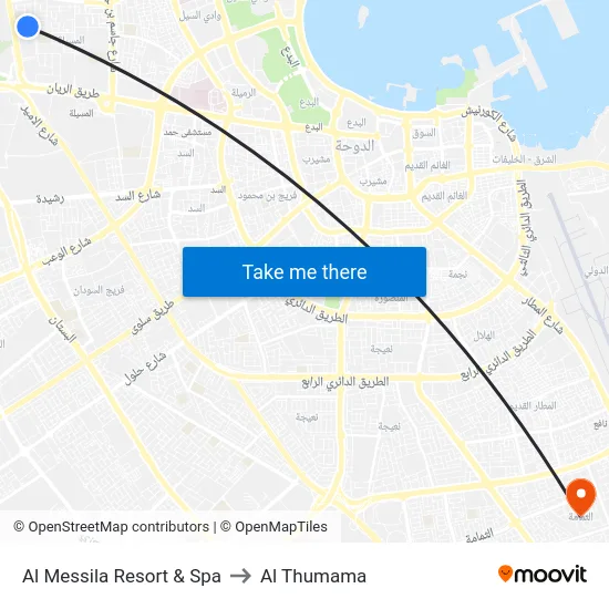 Al Messila Resort & Spa to Al Thumama map