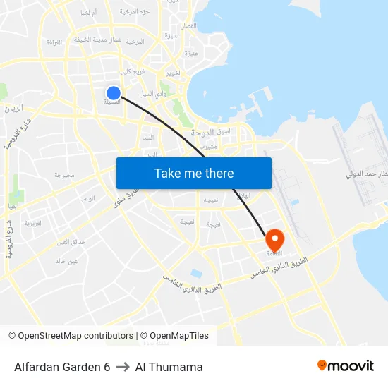 Alfardan Garden 6 to Al Thumama map