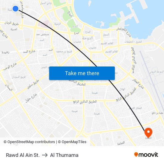 Rawd Al Ain St. to Al Thumama map