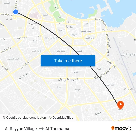 Al Rayyan Village to Al Thumama map