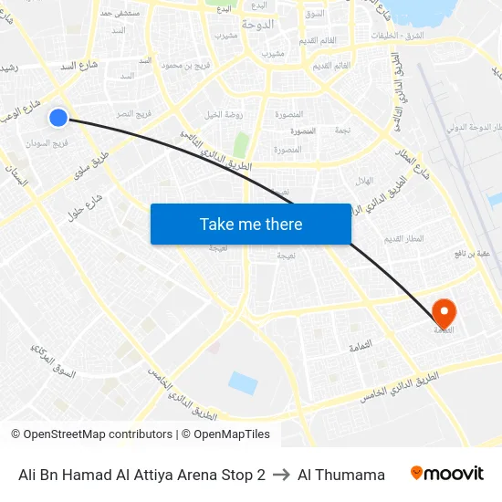 Ali Bn Hamad Al Attiya Arena Stop 2 to Al Thumama map