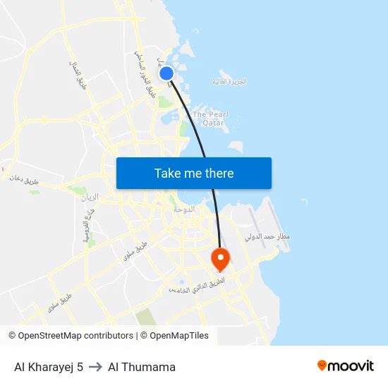 Al Kharayej 5 to Al Thumama map
