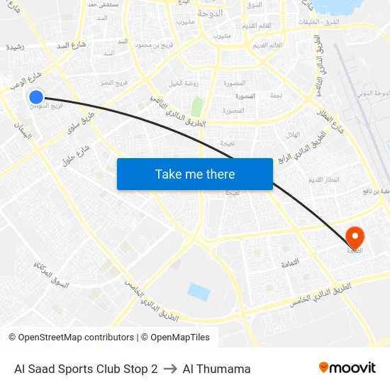 Al Saad Sports Club Stop 2 to Al Thumama map