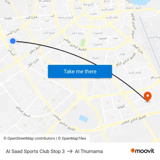 Al Saad Sports Club Stop 3 to Al Thumama map