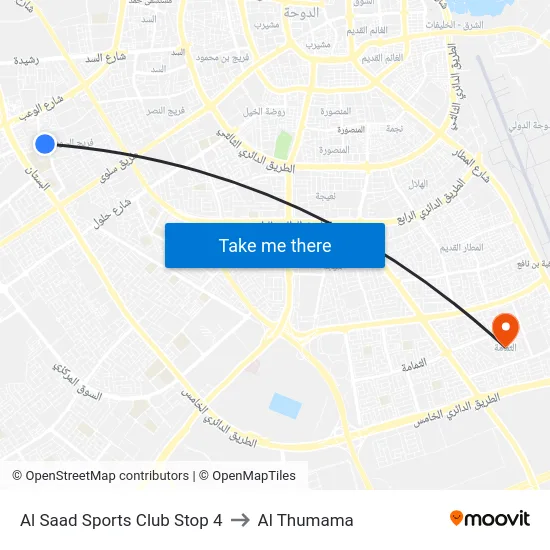 Al Saad Sports Club Stop 4 to Al Thumama map