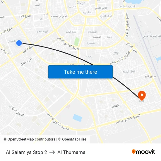 Al Salamiya Stop 2 to Al Thumama map