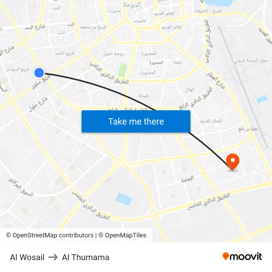 Al Wosail to Al Thumama map