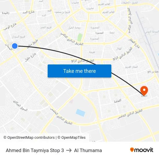 Ahmed Bin Taymiya Stop 3 to Al Thumama map