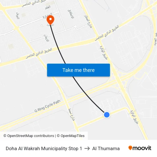 Doha Al Wakrah Municipality Stop 1 to Al Thumama map