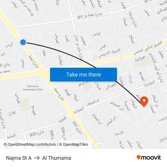 Najma St A to Al Thumama map