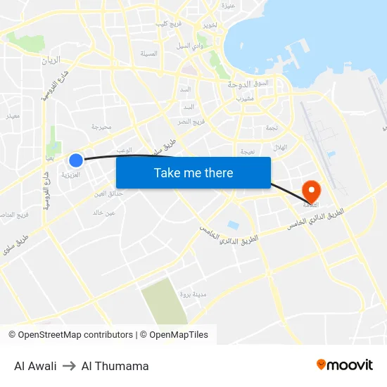 Al Awali to Al Thumama map