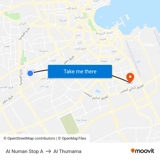 Al Numan Stop A to Al Thumama map
