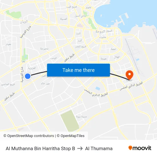 Al Muthanna Bin Harritha Stop B to Al Thumama map