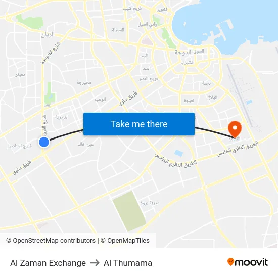 Al Zaman Exchange to Al Thumama map