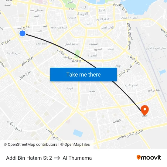 Addi Bin Hatem St 2 to Al Thumama map