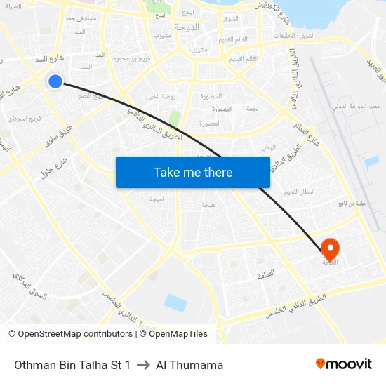 Othman Bin Talha St 1 to Al Thumama map