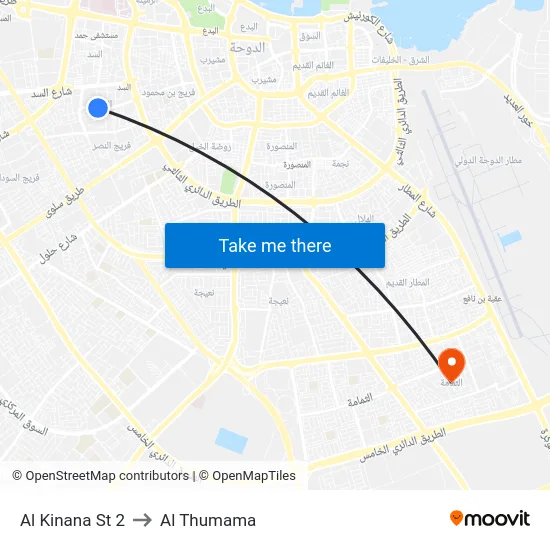 Al Kinana St 2 to Al Thumama map
