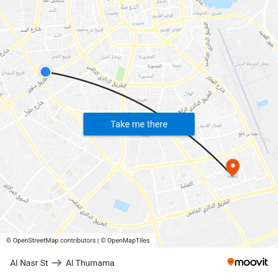 Al Nasr St to Al Thumama map