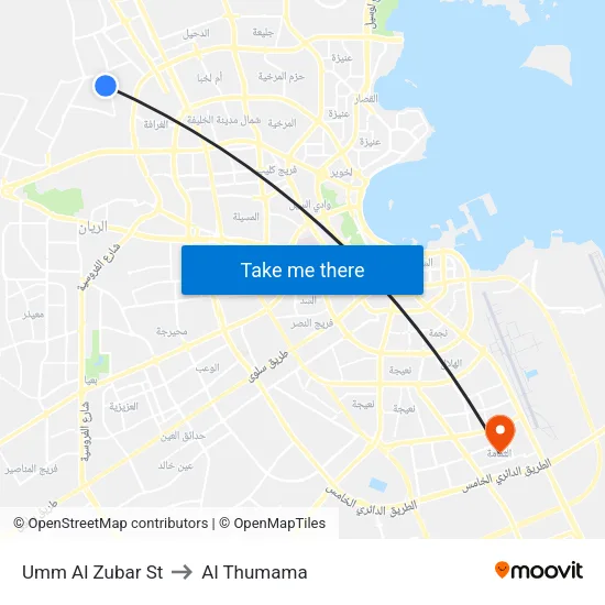 Umm Al Zubar Street to Al Thumama map