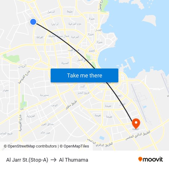 Al Jarr St.(Stop-A) to Al Thumama map