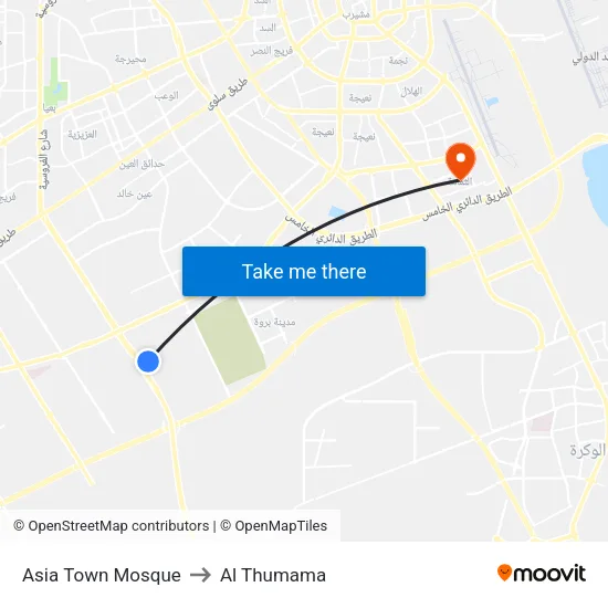 Asia Town Mosque to Al Thumama map
